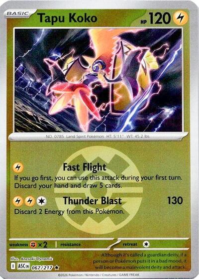 Tapu Koko - Quick Ball - 067/217 - Rare [me025-067] [Reverse Holo]