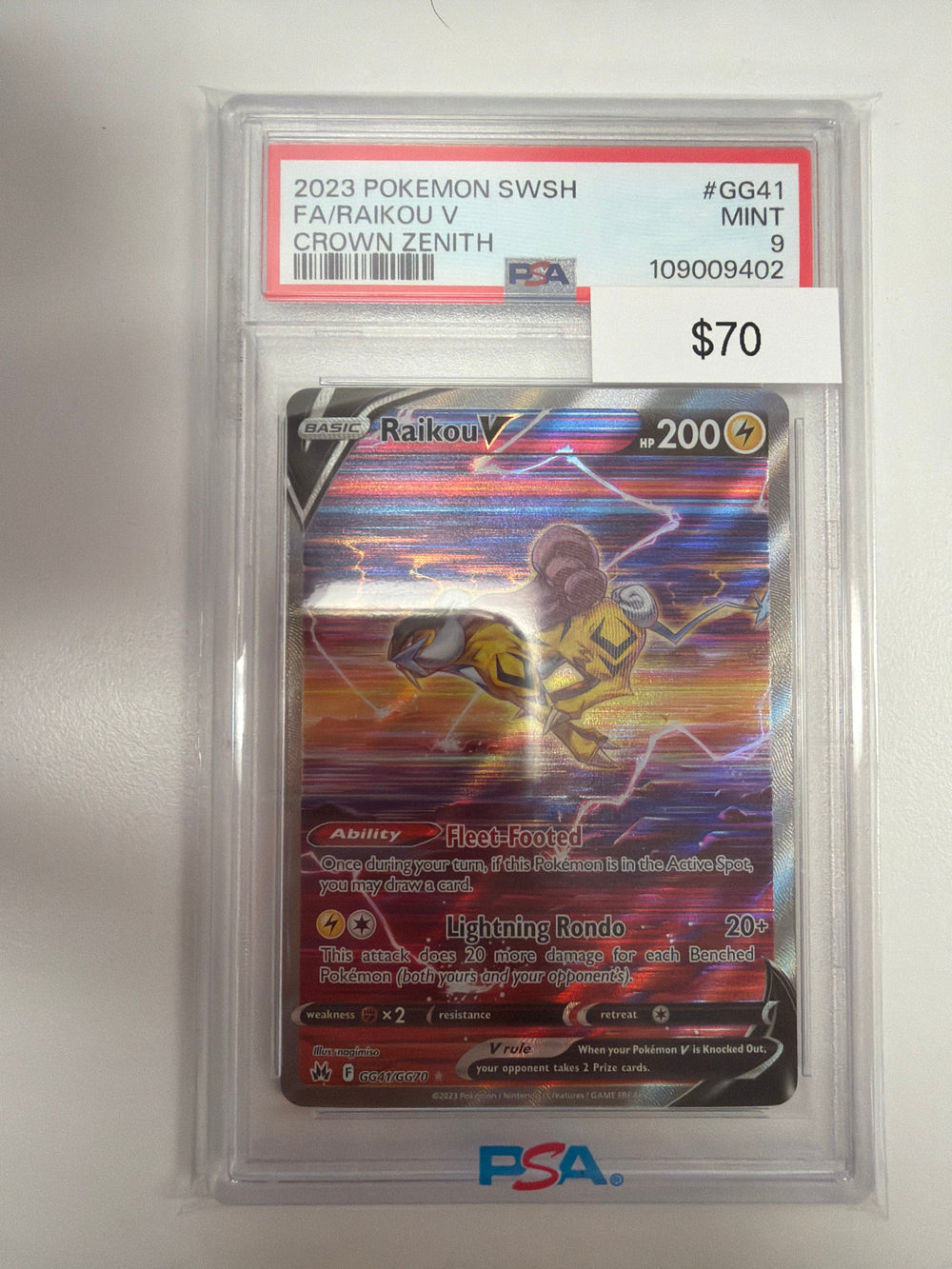 Pokemon Raikou V GG41/GG70 PSA 9