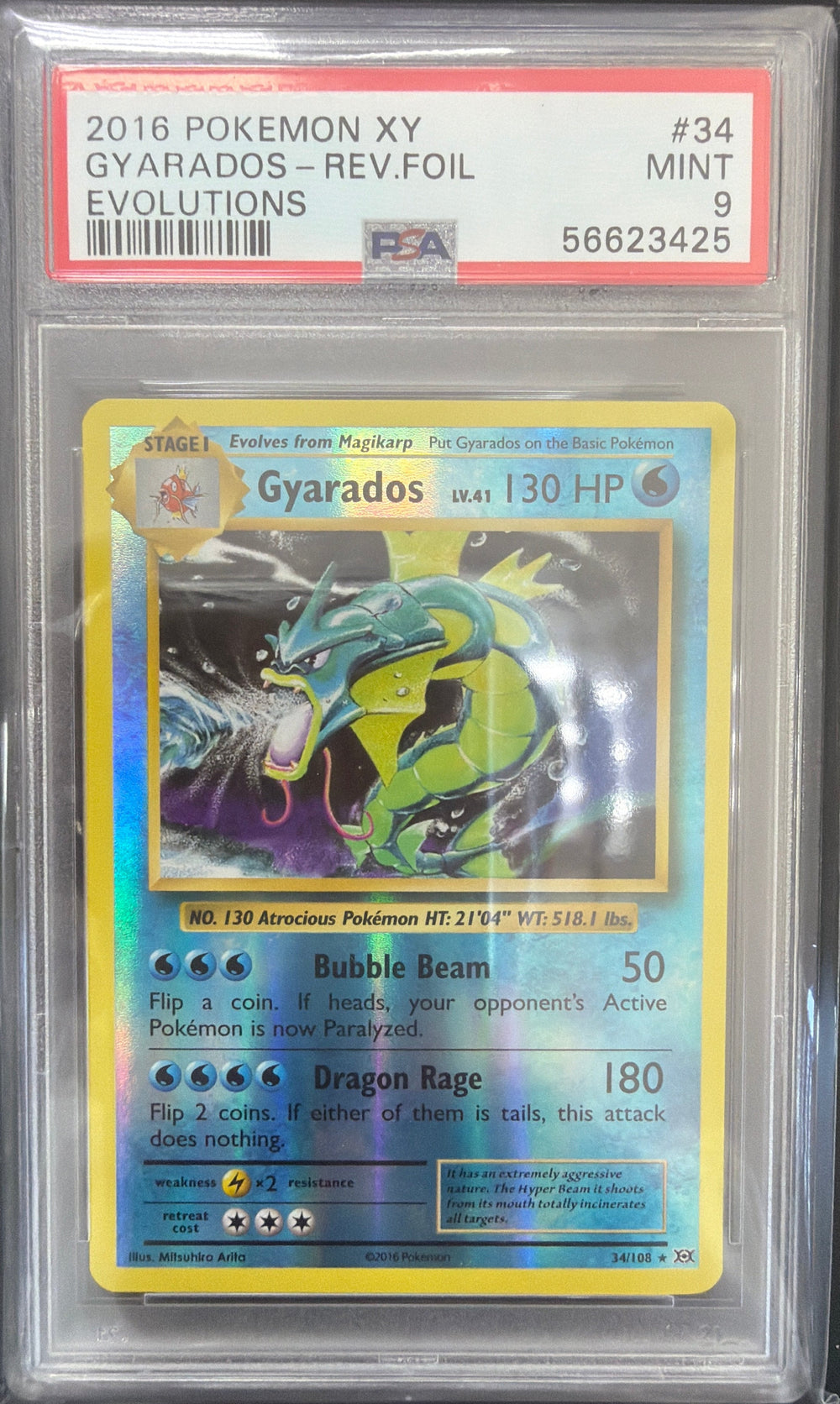 2016 POKEMON XY EVOLUTIONS #34 GYARADOS-REV.FOIL EVOLUTIONS PSA 9