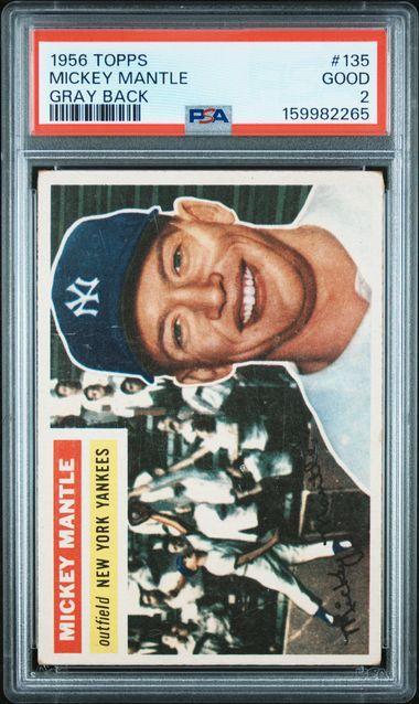 1956 TOPPS #135 MICKEY MANTLE GRAY BACK PSA 2