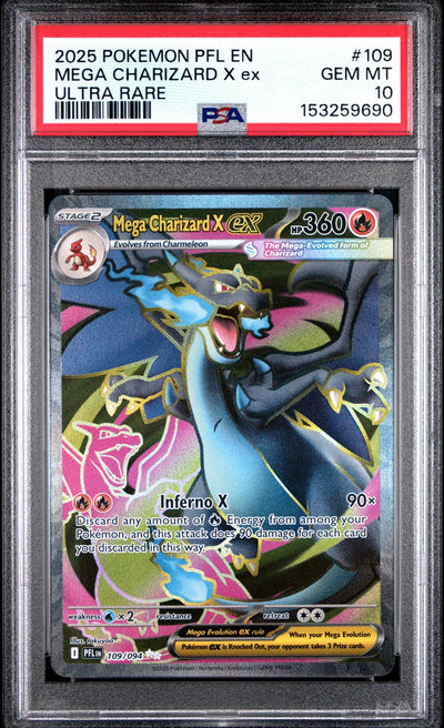 2025 POKEMON PFL EN-PHANTASMAL FLAMES 109 MEGA CHARIZARD X EX ULTRA RARE PSA 10