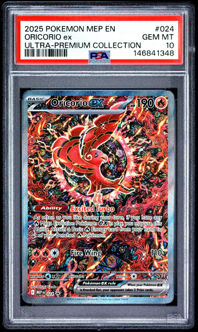 2025 POKEMON MEP EN-ME BLACK STAR PROMO 024 ORICORIO EX MEGA CHARIZARD X ex ULTRA-PREMIUM COLLECTION PSA 10