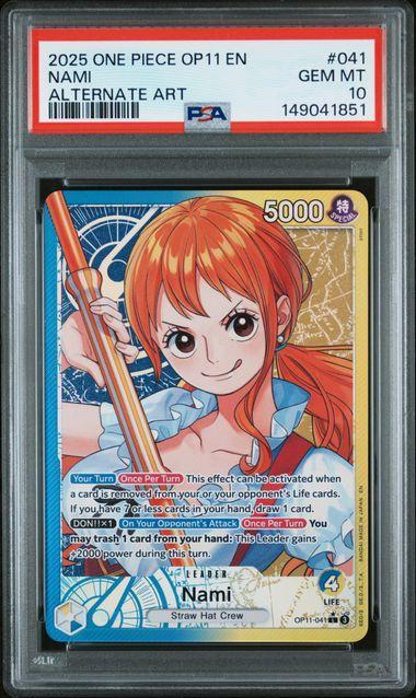 2025 ONE PIECE OP11-A FIST OF DIVINE SPEED 041 NAMI ALTERNATE ART PSA 10