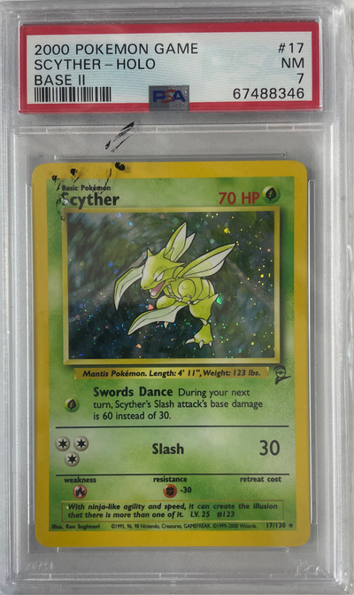 2000 POKEMON GAME BASE 2 SCYTHER - HOLO #17 PSA 7