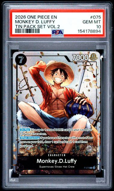 2026 ONE PIECE PROMOS 075 MONKEY D. LUFFY TIN PACK SET VOL.2 PSA 10