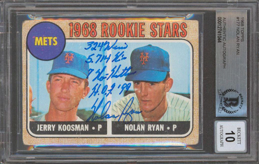 Mets Nolan Ryan "Stat" Signed 1968 Topps #177 Rookie Card Auto Grade 10 BAS Slab