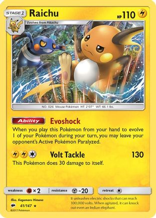 Raichu (41/147) - SM  Burning Shadows Holofoil