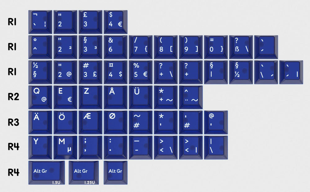 KBDFans PBTfans Klein Blue International Kit Translucent 51 Key Cherry Profile Double Shot ABS Add-on Keycap Set