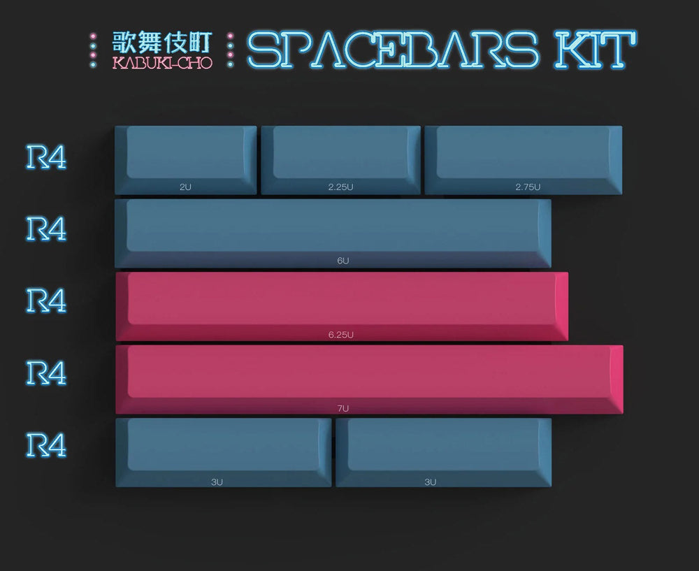 KBDFans PBTfans Kabuki-Cho Spacebar Kit 8 Key Cherry Profile Double Shot PBT Add-on Keycap Set