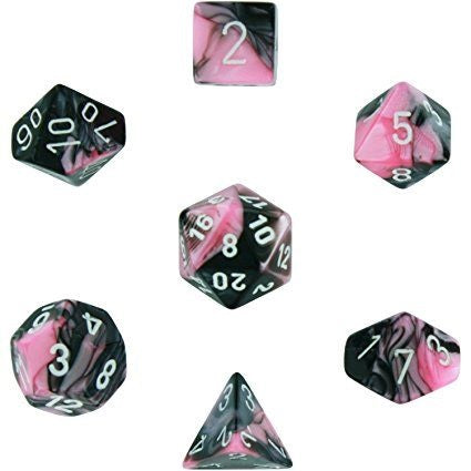 Chessex Gemini Mini 7 Die Set Black / Pink / White