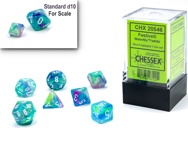 Chessex Festive Mini Polyhedral Waterlily / White 7-Die Set