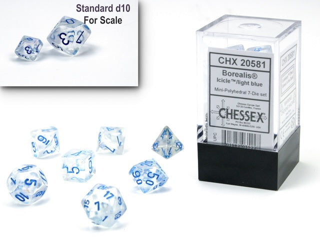 Chessex Borealis Mini Polyhedral Icicle / Light Blue Luminary 7-Die Set