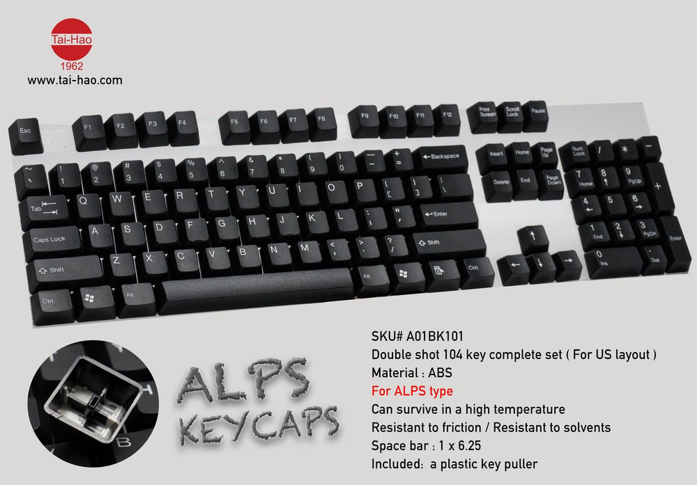 Tai-Hao ALPS 104 Key ABS Double Shot Keycap Set White on Black