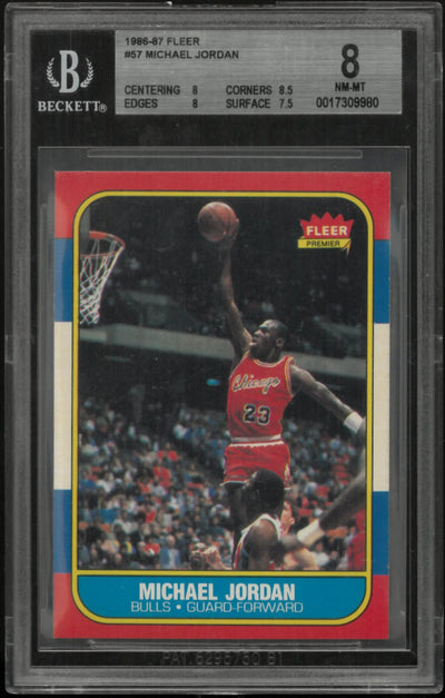 1986-87 Fleer Basketball Michael "GOAT" Jordan RC Rookie BGS 8 #57