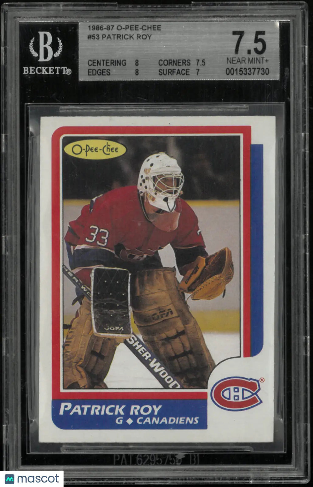 1986 O-Pee-Chee Hockey Patrick Roy RC Rookie BGS 7.5