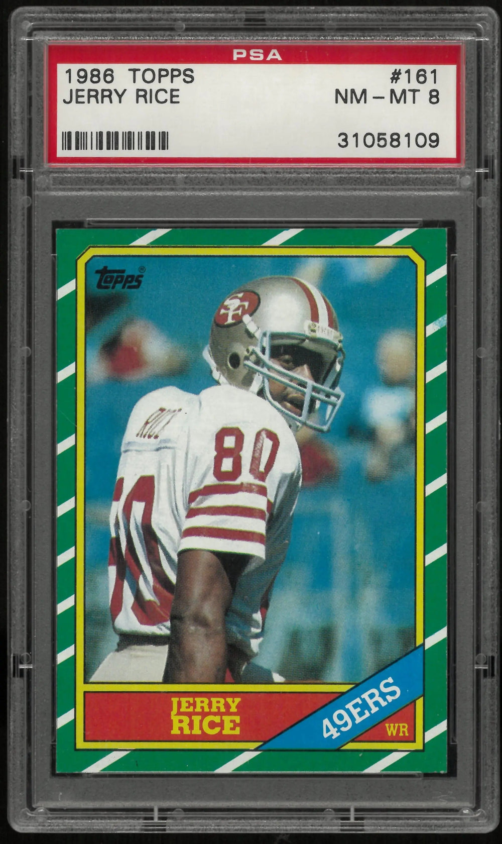 1986 Topps Football Rookie Jerry Rice RC #161 PSA 8