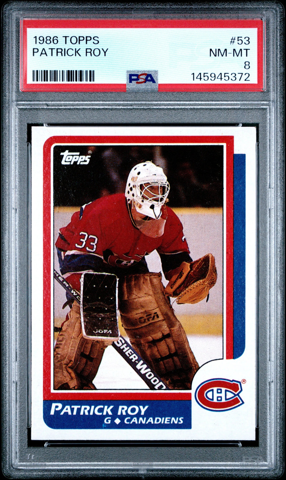 1986 Topps Hockey Patrick Roy RC Rookie #53 PSA 8