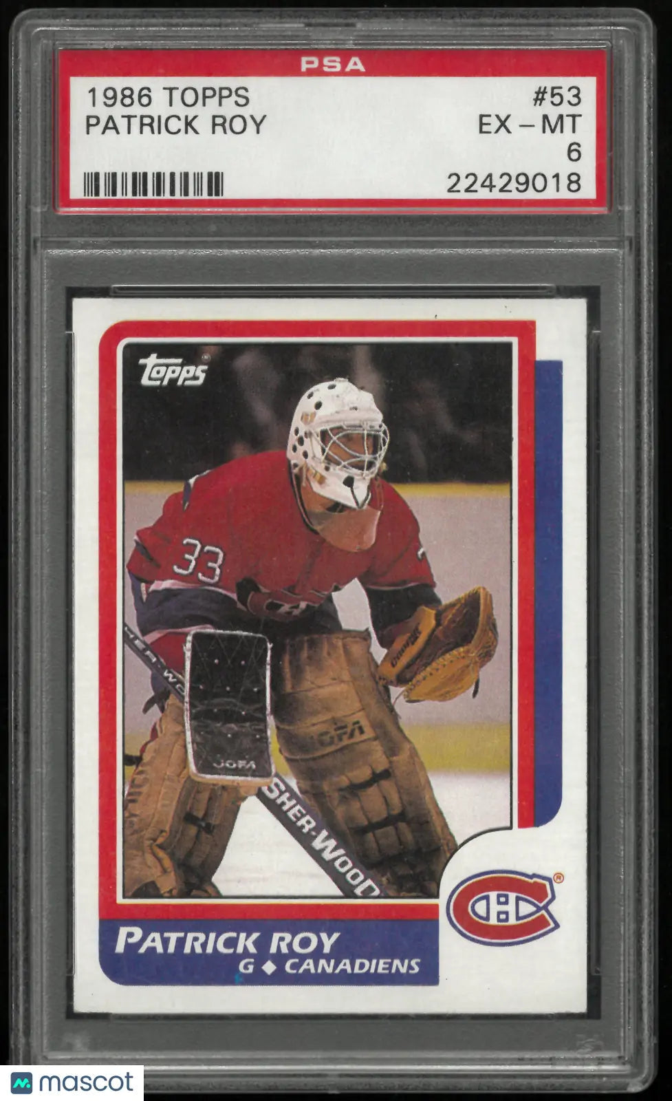 1986 Topps Hockey Patrick Roy RC Rookie #53 PSA 6