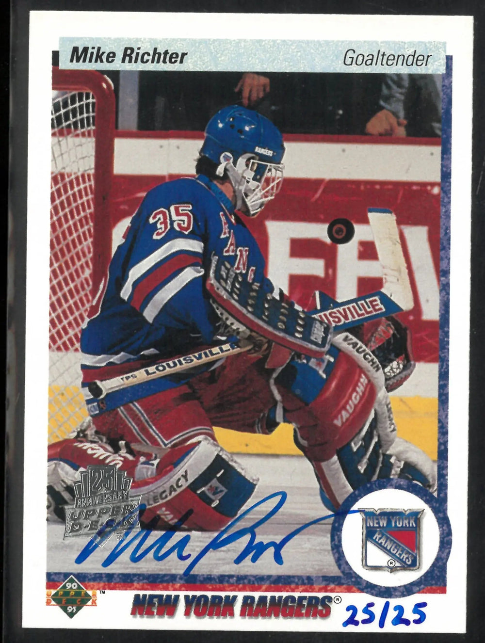 1990-91 Upper Deck Autographed Mike Richter Rookie RC /25