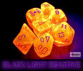 Chessex Lab Dice Translucent Neon Orange / White Black Light 8 Dice Set 30060