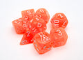 Chessex Lab Dice Translucent Neon Orange / White Black Light 8 Dice Set 30060