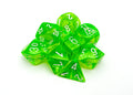 Chessex Lab Dice Translucent Rad Green / White Black Light 8 Dice Set 30062