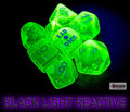 Chessex Lab Dice Translucent Rad Green / White Black Light 8 Dice Set 30062