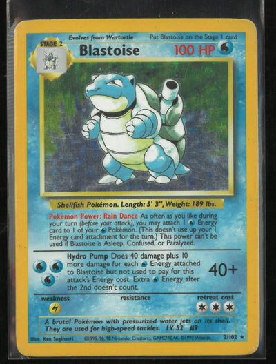 1999 Pokemon Base Set Blastoise Holo Rare 2/102 LP