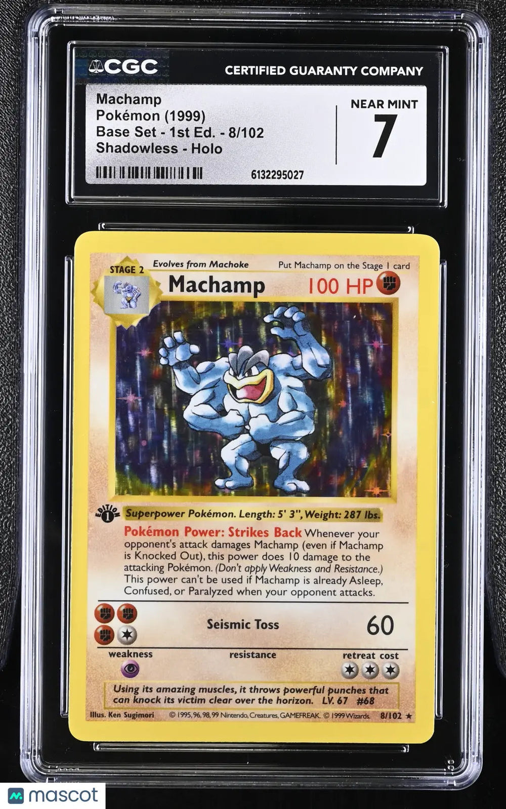 1999 Pokemon Base Set Machamp Holo 1st Edition CGC 7 #8/102