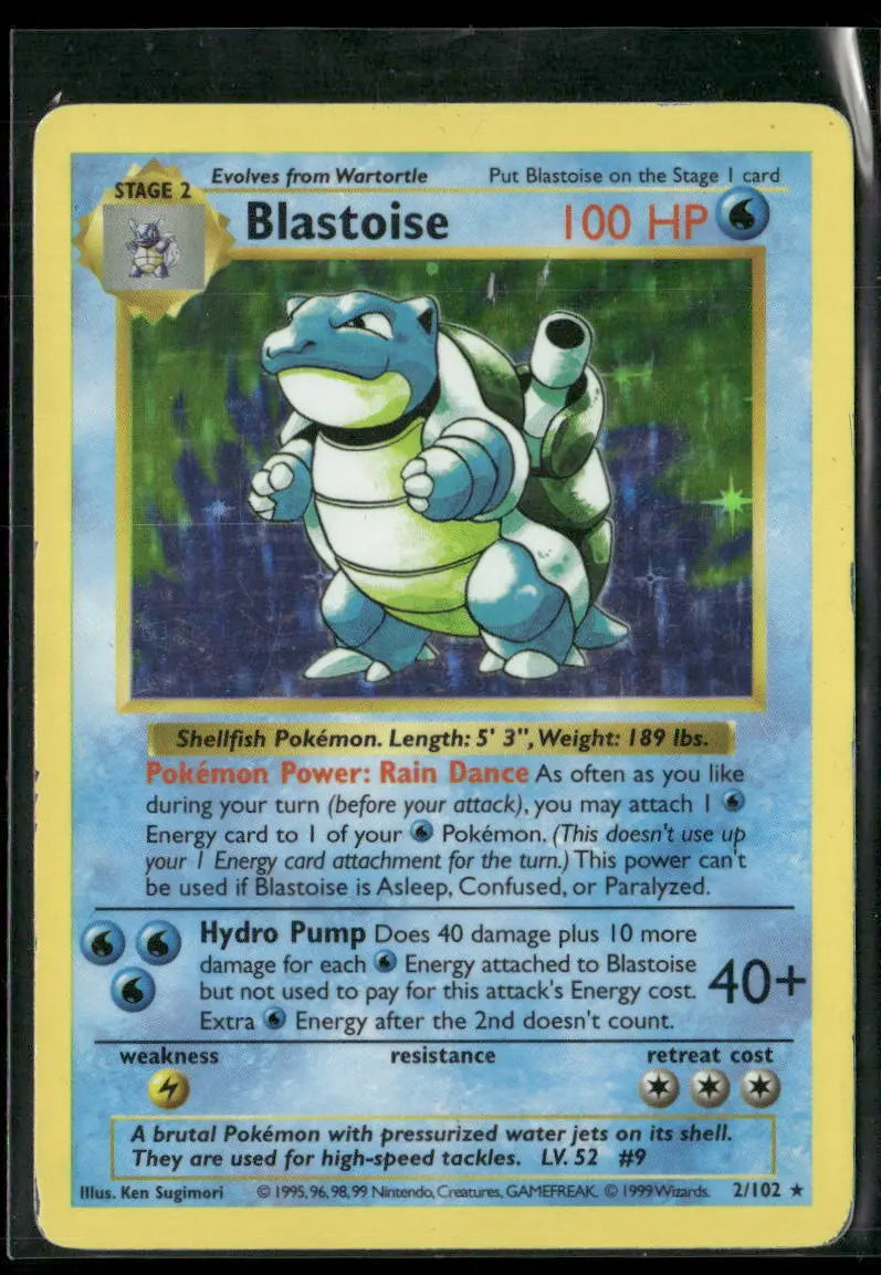 1999 Pokemon Base Set Shadowless Holofoil Blastoise 2/102 MP