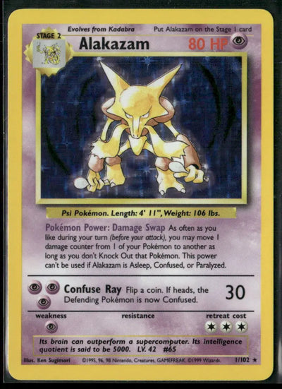 1999 Pokemon Base Set Unlimited Holo Rare Alakazam 1/102