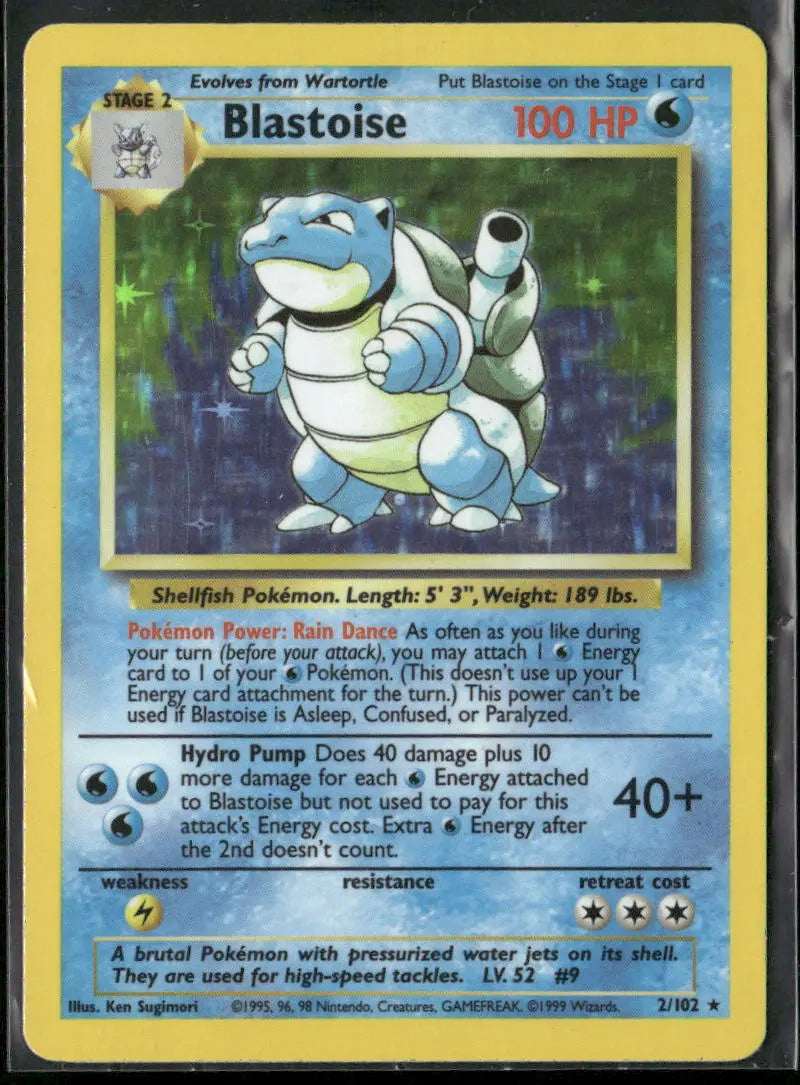 1999 Pokemon Base Set Unlimited Holo Rare Blastoise 2/102 LP