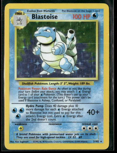 1999 Pokemon Base Set Unlimited Holo Rare Blastoise 2/102 LP