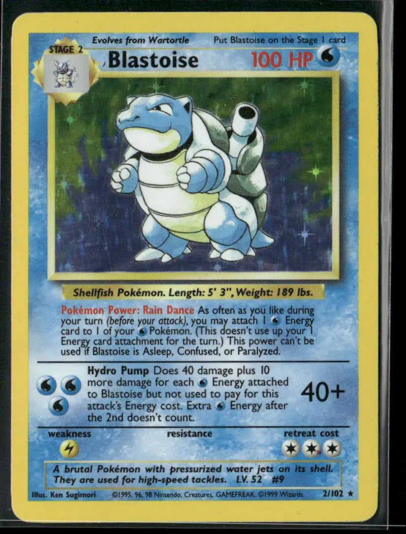 1999 Pokemon Base Set Unlimited Holofoil Blastoise 2/102