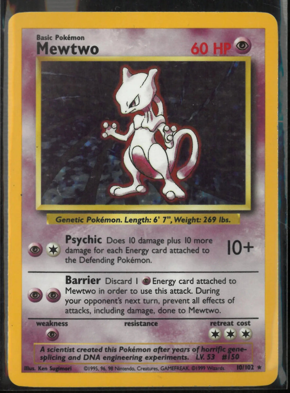 1999 Pokemon Base Set Unlimited Mewtwo Holo Rare 10/102
