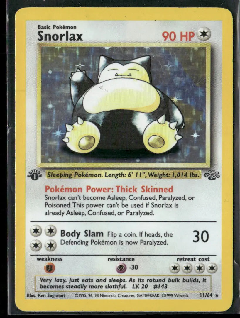 1999 Pokemon Jungle 1st Edition Holofoil Snorlax 11/64 LP