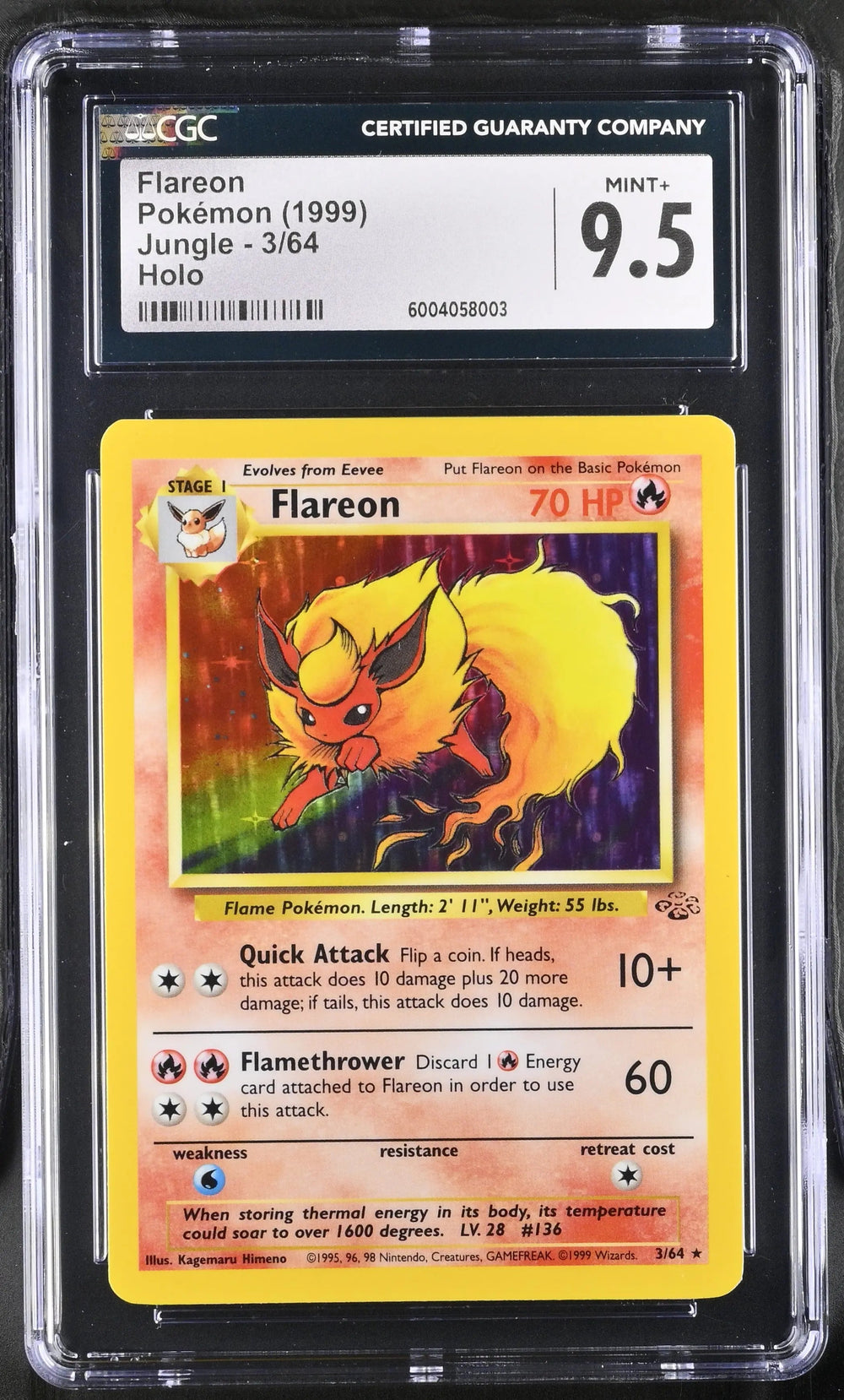 1999 Pokemon Jungle Flareon Holo 3/64 CGC 9.5