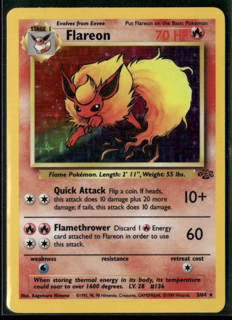 1999 Pokemon Jungle Unlimited Holofoil Flareon 3/64