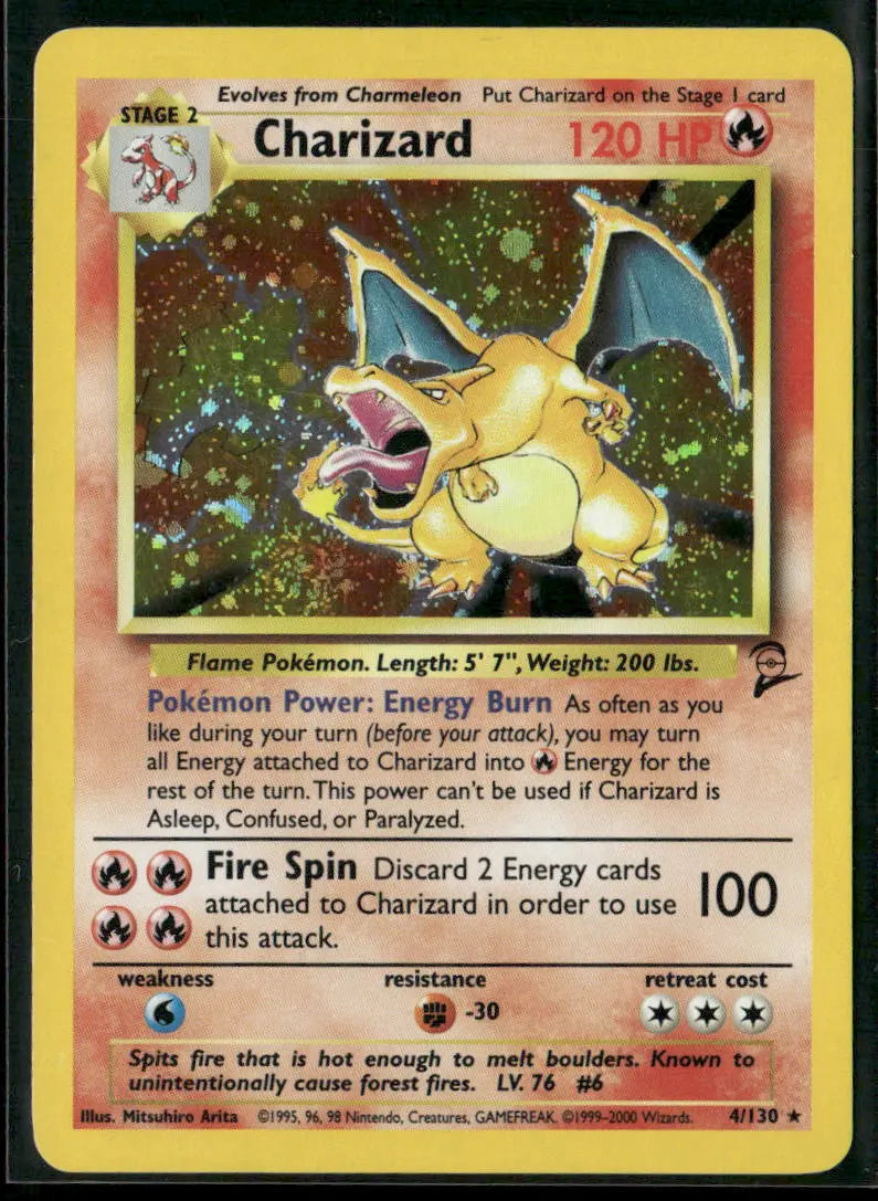 2000 Pokemon Base Set 2 Holo Rare Charizard 4/130 LP