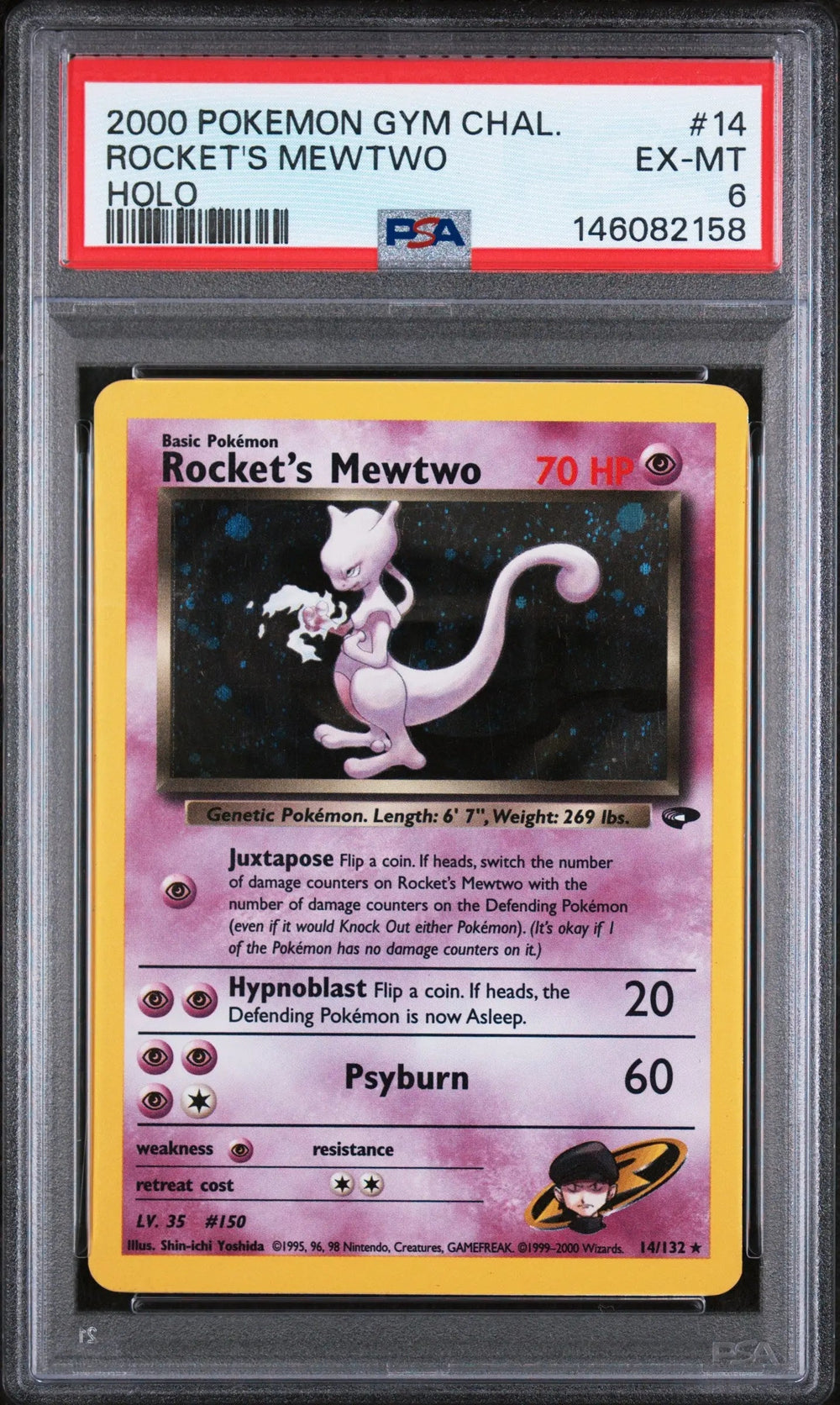 2000 Pokemon Gym Challenge Rocket's Mewtwo Holo PSA 6 14/132