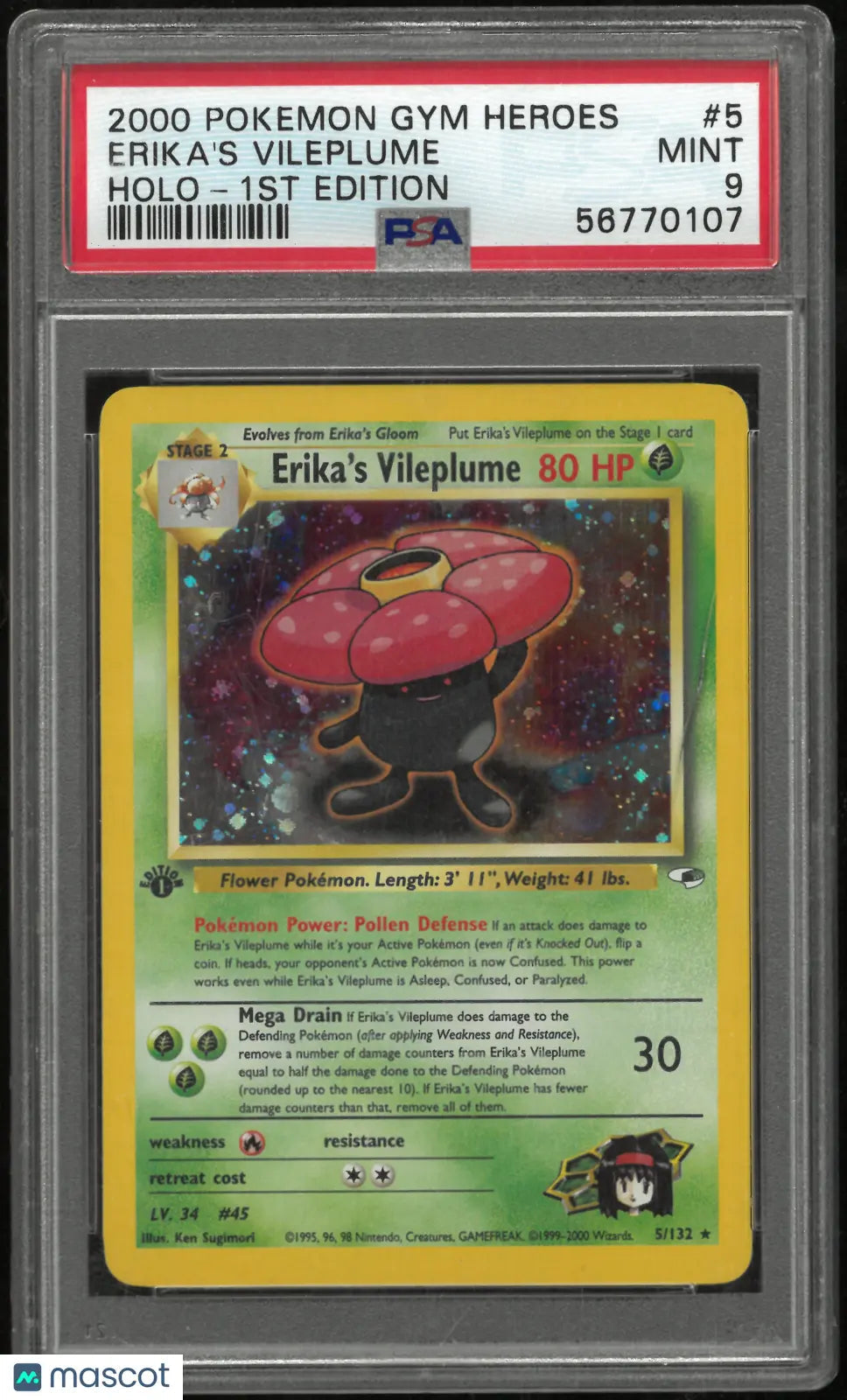 2000 Pokemon Gym Heroes Erika's Vileplume Holo-1st Edition PSA 9 Has Crack