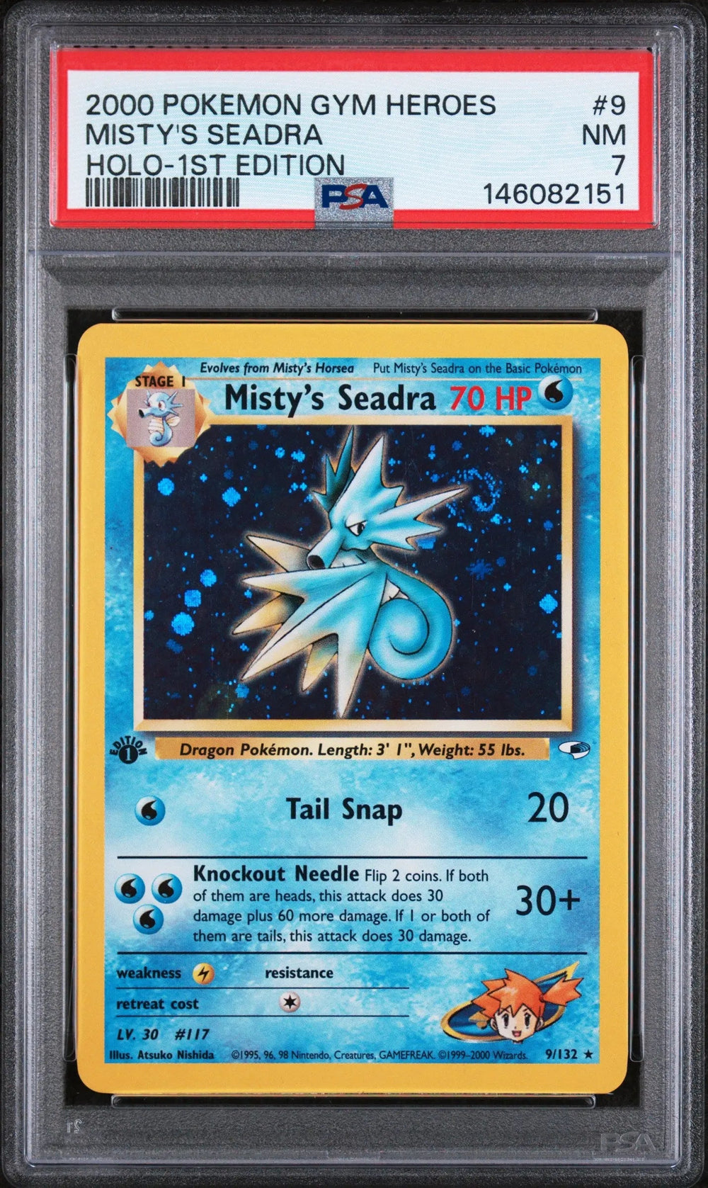 2000 Pokemon Gym Heroes Misty's Seadra Holo-1st Edition PSA 7 9/132