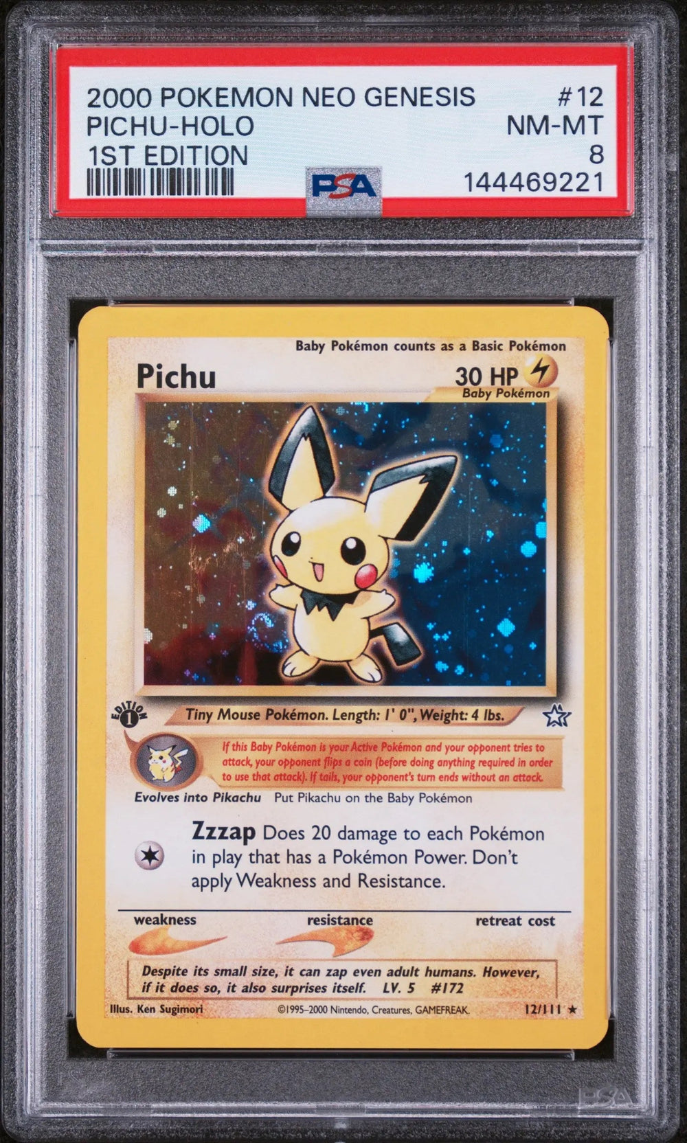 2000 Pokemon Neo Genesis 1st Edition Pichu Holo PSA 8 12/111
