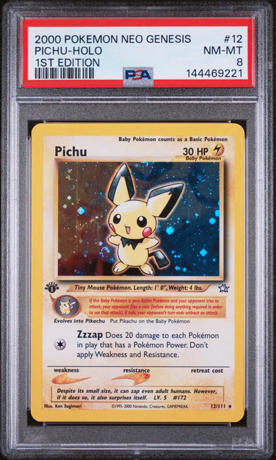2000 Pokemon Neo Genesis 1st Edition Pichu Holo PSA 8 12/111