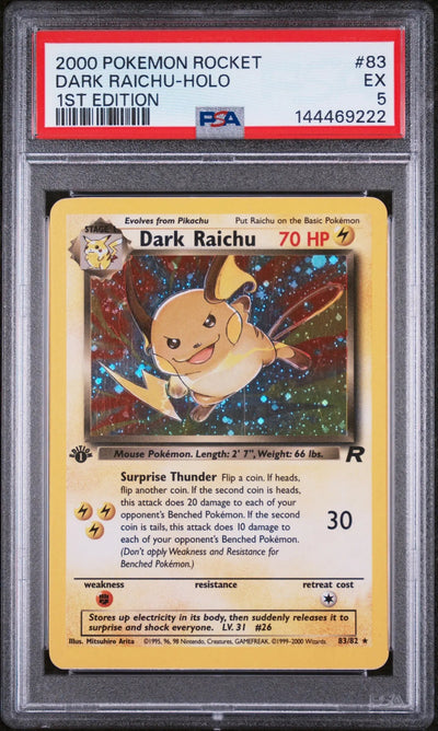 2000 Pokemon Rocket Dark Raichu Holo 1st Edition PSA 5 83/82