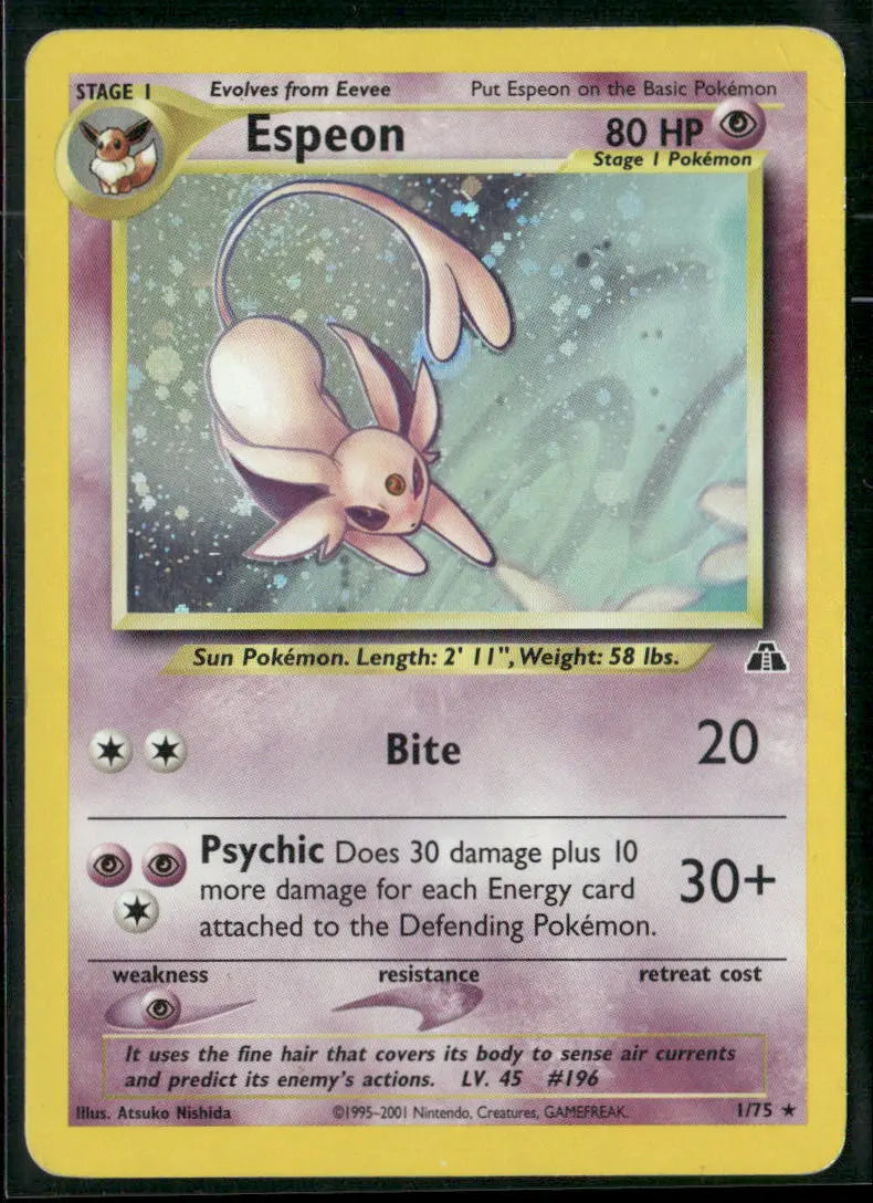 2001 Pokemon Neo Discovery Unlimited Holofoil Espeon 1/75