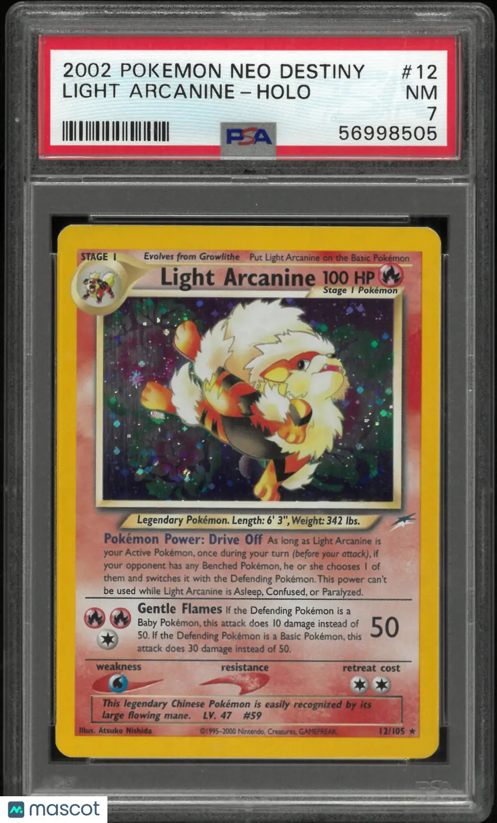 2002 Pokemon Neo Destiny Unlimited Holofoil Light Arcanine 12/105 PSA 7