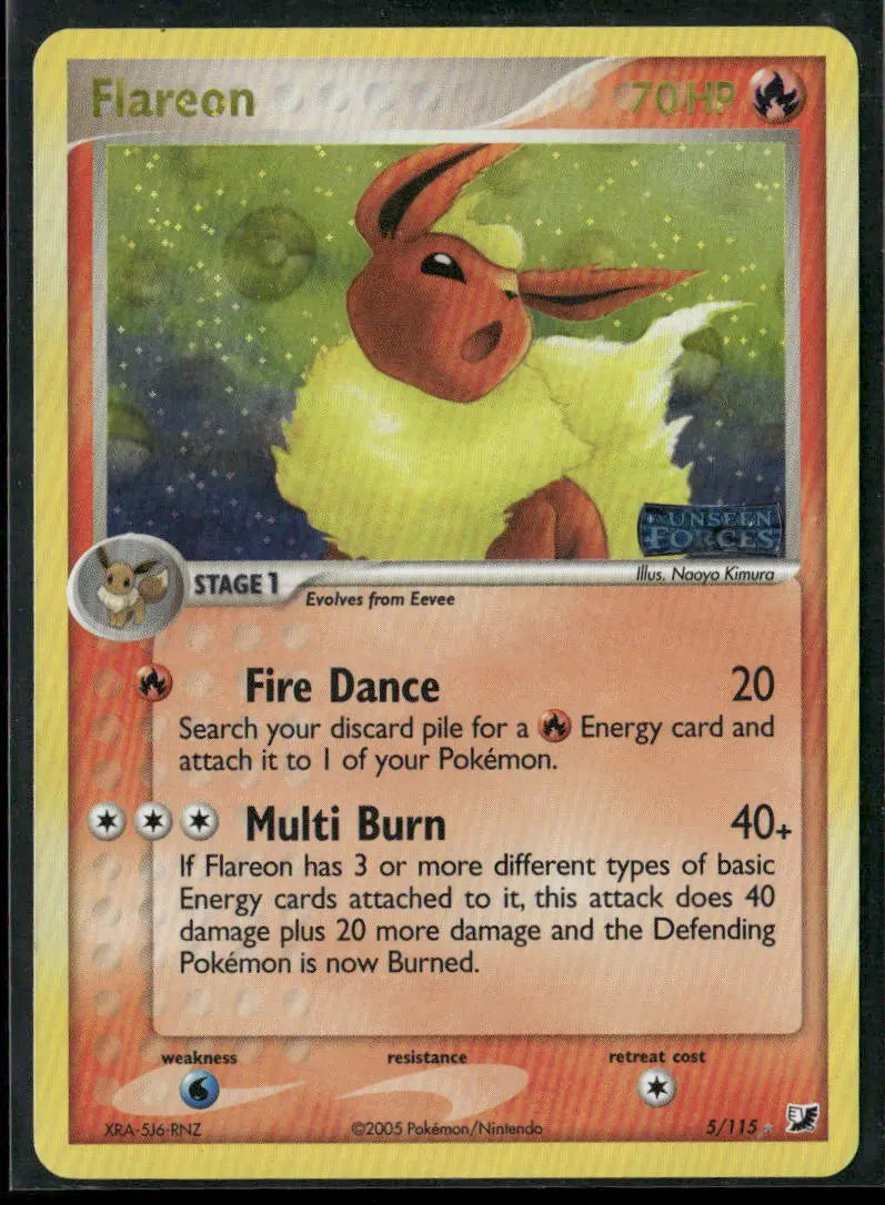 2005 Pokemon EX Unseen Forces Reverse Holofoil Flareon 5/115 LP