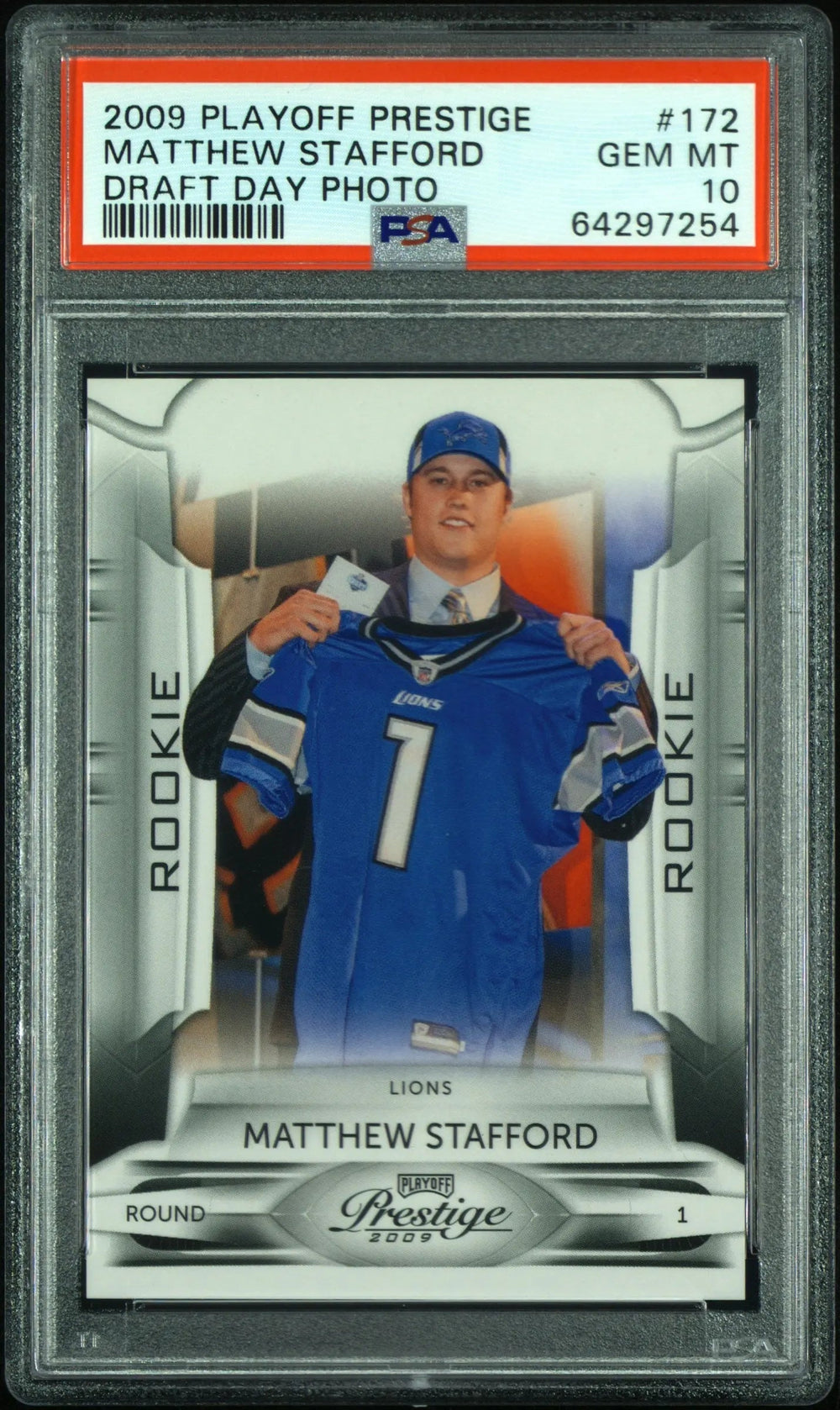 2009 Playoff Prestige Matthew Stafford Draft Day Photo RC Rookie PSA 10