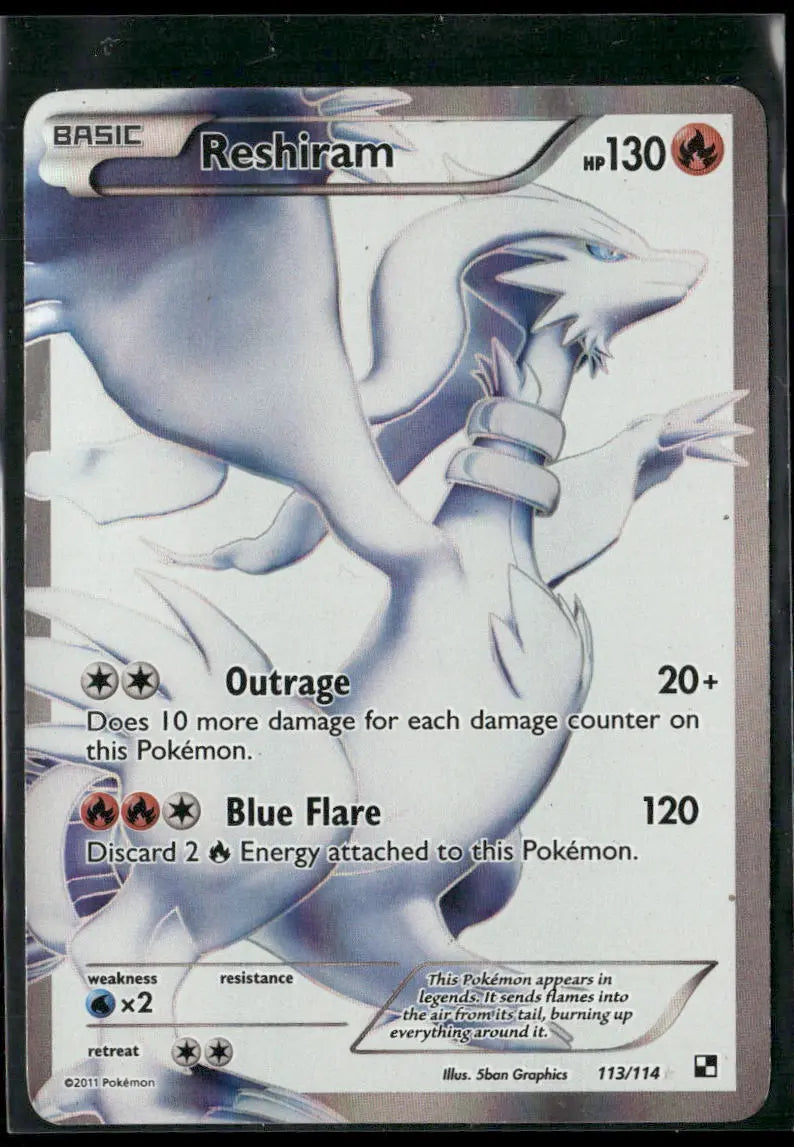 2011 Pokemon Black and White Ultra Rare Full Art Reshiram 113/114